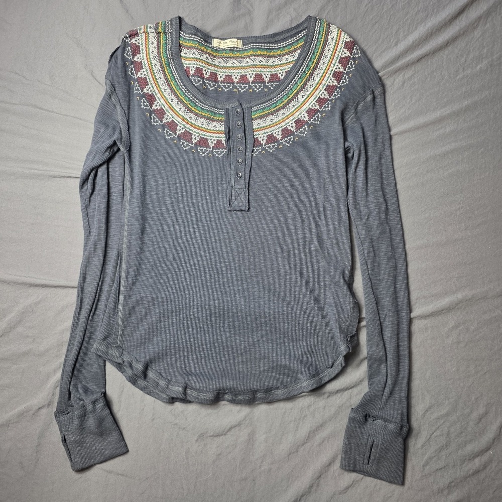 we the free women's shirt fair isle henley top gray long sleeve gray